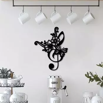 Ноты Металлические настенные украшения Цветочный декор для стен Черные настенные знаки Подвесная скульптура для огорода Подарок на новоселье Рождество светло-серый