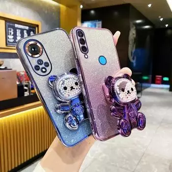 Nova10 se милый медведь-держатель, кронштейн с блестящим покрытием, чехол для Huawei Nova 10 Pro 12 11 11i 10 5T 7 11 9 8 7 se pro, чехол-подставка Huawei Nova 9&Case & Holder фиолетовый