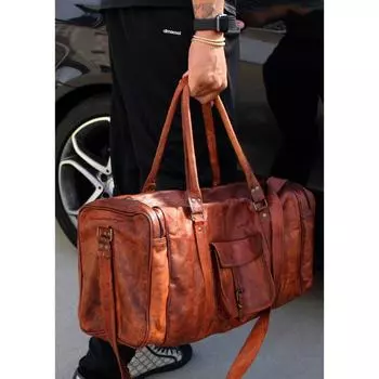 НОВАЯ 24-дюймовая мужская сумка из натуральной козьей кожи коричневая спортивная сумка для путешествий и выходных на ночь 10x24x10 коричневый