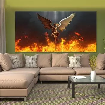 НОВАЯ Алмазная картина «Ангел и Дьявол», Алмазная вышивка, дрель из смолы, полная круглая Алмазная мозаика, картина со стразами Full Round 20x50CM