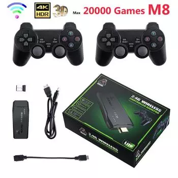 НОВАЯ игровая консоль 2.4G двойной беспроводной контроллер Game Stick 4K 20000 игр 64 ГБ 32 ГБ ретро игры для ТВ мальчик подарок