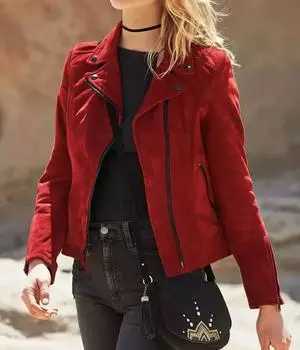 НОВАЯ кожаная замшевая женская куртка ручной работы из красной овечьей кожи для вечеринок XS красный