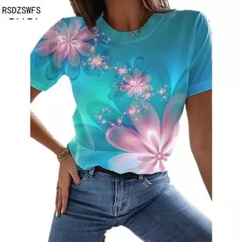 НОВАЯ ЛЕТНЯЯ женская 3D футболка с рисунком Pbstract Painting Print Trend Street Casual с короткими рукавами Свободная удобная футболка S