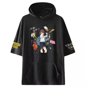 НОВАЯ мода унисекс повседневная GIRLS BAND CRY аниме принтованная футболка с короткими рукавами пуловеры тонкие толстовки с капюшоном свитшот XS чёрный