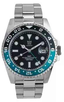 НОВАЯ модель АВТОМАТИЧЕСКИЕ ЧАСЫ Hyakuichi GMT Механические часы GMT Японский механизм Вращающийся безель 20 ATM Водонепроницаемые часы с функцией мирового времени Aqua x Black