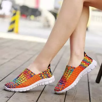 НОВАЯ модная женская повседневная обувь, летние тканые мокасины, женские туфли на плоской подошве, стильные женские дышащие тканые туфли Zapatillas 7