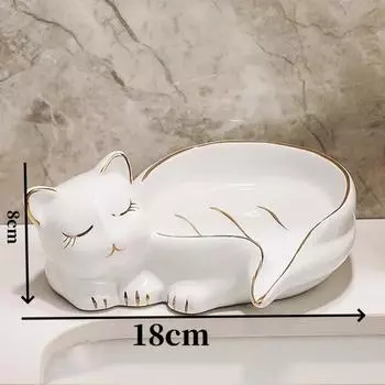 НОВАЯ мультяшная милая керамическая мыльница в форме кошки, мыльница со сливом для воды, мыльница для умывальника, полка для слива, аксессуары для ванной комнаты