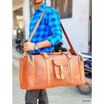 НОВАЯ мужская большая кожаная дорожная сумка для спортзала спортивная сумка большая сумка из козьей кожи 24 X 9 X 9 in коричневый