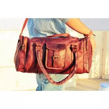 НОВАЯ мужская коричневая спортивная сумка из натуральной козьей кожи для путешествий, спортзала, выходного дня, ночная сумка 20 x 11 x 9 in коричневый