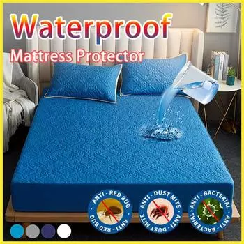 НОВАЯ однотонная водонепроницаемая простыня для наматрасника и топпера с лентой, защитная пленка для кровати, водонепроницаемый защитный чехол для матраса 80x200x30cm 1pc тёмно-синий