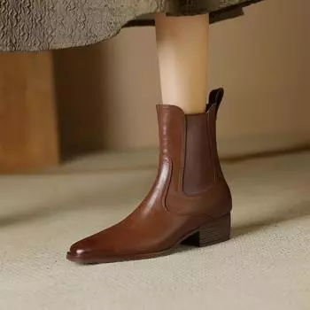 НОВАЯ осенне-зимняя женская обувь с квадратным носком и толстым каблуком, черные ботинки из спилка для женщин, модные современные ботинки на высоком каблуке 34 чёрный