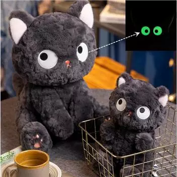 НОВАЯ плюшевая игрушка кошка, милая мягкая игрушка, подушка для кошки, кукла со светящимися в темноте глазами, подарок на Хэллоуин, подарок на день рождения для детей 23CM чёрный