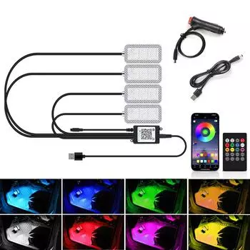 НОВАЯ светодиодная лента RGB для салона автомобиля с поддержкой управления через приложение, атмосферная лампа USB, неоновая подсветка салона