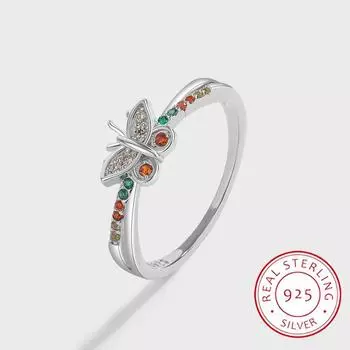 НОВАЯ Творческая Радужная серия Ttopaz Butterfly Полный Циркон Пара Кольца Для Женщин Пчела Оригинальный Стерлингового Серебра S925 S925 Подарочные Ювелирные Изделия 6 белый