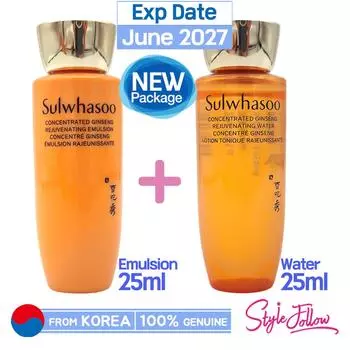 НОВАЯ упаковка_[SULWHASOO] Концентрированная омолаживающая вода с женьшенем 25 мл и эмульсия 25 мл (Образец) 1 set