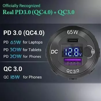 НОВАЯ USB-розетка 12 В/24 В для зарядки ноутбука, автомобильное зарядное устройство мощностью 83 Вт, розетка 65 Вт PD Type C и 18 Вт QC 3.0 с вольтметром, розетка для морского автофургона