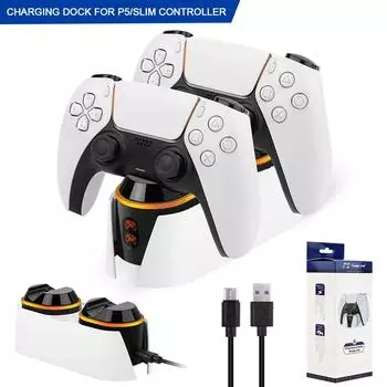 НОВАЯ зарядная станция для контроллеров PlayStation5 PS5 Dual Fast Charger со светодиодным индикатором, зарядная подставка для геймпадов PS5 Slim белый