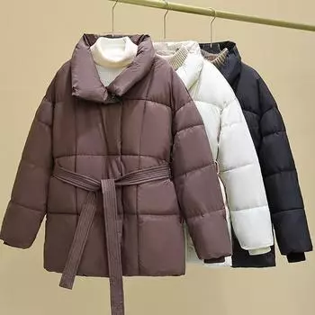 НОВАЯ женская хлопковая стеганая свободная парка с отложным воротником, пальто, винтажная куртка с завязкой на талии, верхняя одежда, зимняя женская теплая стеганая куртка M чёрный