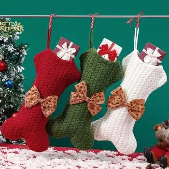 Novel Bone Christmas Decoration Knitted Bone Hanging Ornaments Bag Christmas Stockings Children s Gifts Decor Supplies красный