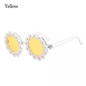 Novel Festival Disco Flower Sun Glasses Daisy Sunglasses for Women Round Frame Shades Yellow