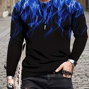 Новинка, мужская футболка с длинным рукавом с принтом Blue Flame 3D, новинка, хит продаж, облегающие рубашки с круглым вырезом и графическим принтом, повседневная спортивная тактическая футболка S
