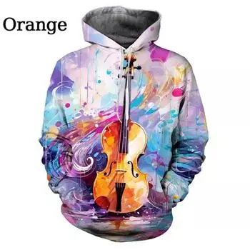Novelty Graffiti Guitar 3D Graphic Hoodies Fashion Casual Colorful Art Splash Couple Hoodie Trendy Unisex Leisure Sweatshirt Top S