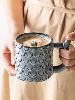 Novelty Mermaid Mug With Golden Tail Handle Cute Coffee Cup Ceramic Large Tea Cup Suitable For Valentine s Day Gifts 500ML светло-серый