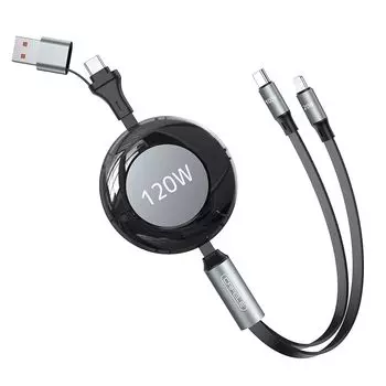 [НОВИНКА] 100 Вт + 20 Вт 2 в 2 Втягивающийся кабель] CAFELE Сматываемый кабель для зарядки 2 в 1 Свободно наматываемый кабель USB-C - L для быстрой зарядки Предотвращение