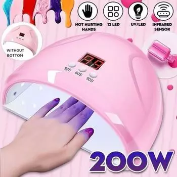 НОВИНКА 2023 года [200 Вт, УФ-свет, ЖК-дисплей, USB] Инфракрасный датчик синхронизации, сушилка для ногтей, 12 светодиодных ламп, машина для отверждения гель-лака и маникюра белый
