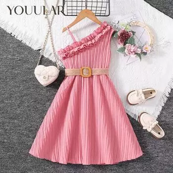 НОВИНКА 2024 года, летнее платье для девочек, облегающее платье на бретелях, детская одежда для детей 4–12 лет 4Y