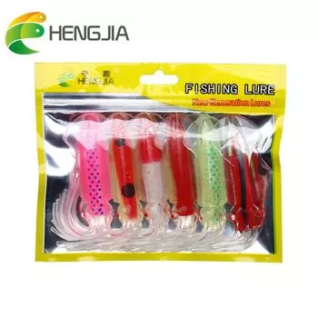 НОВИНКА, 6 шт., мягкая приманка в виде кальмара, 12 см, 15 см, светящаяся приманка для кальмара, рыболовные приманки для морской рыбалки, воблер, приманка 6pcs