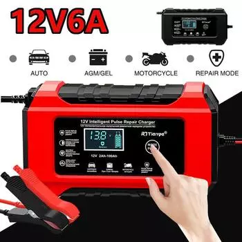 НОВОЕ 12 В/6 А интеллектуальное импульсное зарядное устройство для ремонта аккумулятора, регулирующее автомобильное зарядное устройство с ЖК-дисплеем для аккумулятора мотоцикла, внедорожника