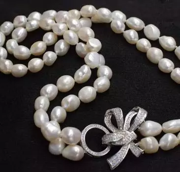 НОВОЕ 2-рядное колье неправильной формы с пресноводным жемчугом и белым барокко, 9-10 мм.