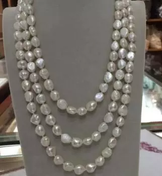 НОВОЕ длинное ожерелье из белого пресноводного жемчуга в стиле барокко длиной 60 дюймов, длиной 9–10 мм.