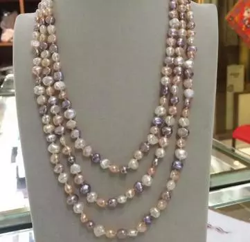НОВОЕ длинное ожерелье из белого, розового и фиолетового пресноводного жемчуга длиной 60 дюймов, 7–8 мм в стиле барокко.