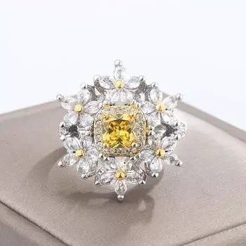 НОВОЕ Изысканное кольцо для женщин, блестящее желтое циркониевое кольцо в форме снежинки, блестящее ювелирное женское обручальное кольцо, рождественский подарок resizable белый