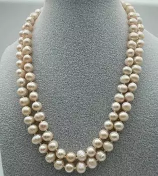 НОВОЕ красивое 2-рядное ожерелье из белого жемчуга диаметром 8–9 мм, длина 17–18 дюймов.