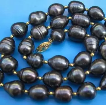 НОВОЕ ОГРОМНОЕ ОЖЕРЕЛЬЕ С ЧЕРНЫМ ЖЕМЧУГОМ 9–10 мм 18 ДЮЙМОВ