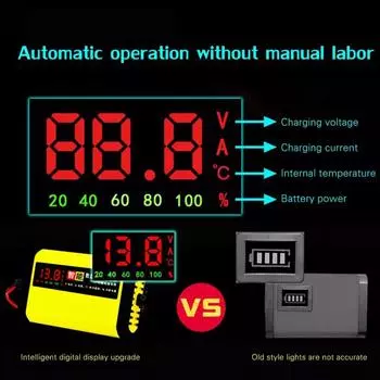 НОВОЕ ВЫСОКОКАЧЕСТВЕННОЕ полностью автоматическое зарядное устройство для автомобильного аккумулятора с цифровым ЖК-дисплеем, 2 А, быстрая зарядка, 3 этапа, свинцово-кислотные AGM-гелевые зарядные устройства для аккумуляторов