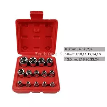 НОВЫЕ 14 шт. женские головки E типа E4-E24 1/4 3/8 Torx Star Sleeve Set Авторемонт ручные инструменты CHINA