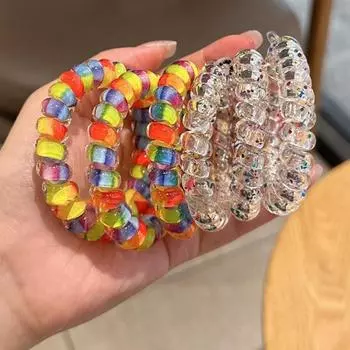 НОВЫЕ Блестящие Разноцветные Женские Резинки для Волос «Телефонный Шнур», Эластичные Резинки для Волос, Веревка, Аксессуары для Волос для Девочек