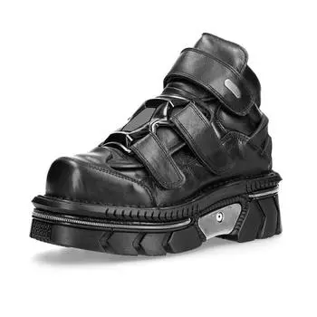 НОВЫЕ ботинки на толстой подошве со шнуровкой для женщин 2024 года, новые мотоциклетные ботинки в стиле панк с металлическими заклепками и толстым каблуком, черные кожаные короткие британские ботинки 35 чёрный