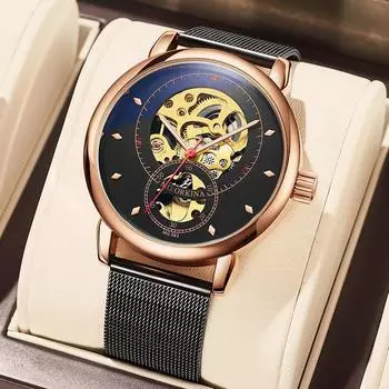 НОВЫЕ часы для мужчин, автоматические, с автоподзаводом, мужские часы, лучший бренд, полые, роскошные, мужские механические наручные часы розового золота/белый