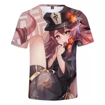 НОВЫЕ футболки Game Genshin Impact Hu Tao с принтом в виде модных 3D-принтов для мальчиков/девочек, новые повседневные крутые футболки с коротким рукавом XS белый