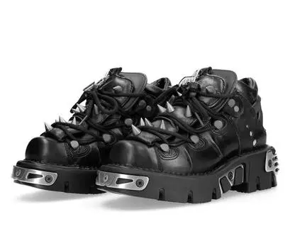 НОВЫЕ кожаные мотоциклетные ботинки женские увеличивающие рост обувь для отдыха популярные ботильоны готический панк платформа высокие папины туфли 35 чёрный