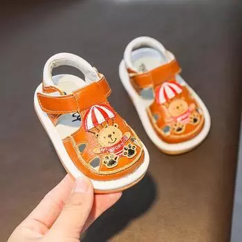 НОВЫЕ кожаные сандалии под названием «Обувь», детская обувь, летняя обувь для малышей 0–1 года, нескользящая детская обувь на мягкой подошве 17 коричневый