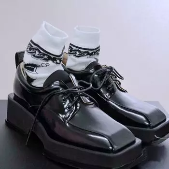 НОВЫЕ квадратные туфли на толстом каблуке на платформе, весна-зима, женские сапоги на толстой подошве, высококачественные женские туфли на шнуровке, сапоги на высоком каблуке 35