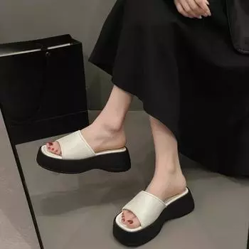 НОВЫЕ летние модные и элегантные повседневные сандалии на платформе, однотонные легкие тапочки с квадратным носком и открытым носком НЕТ:508 35