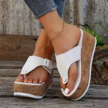 НОВЫЕ летние модные и элегантные повседневные сандалии на платформе, однотонные легкие тапочки на танкетке с открытым носком НЕТ:8-8 35