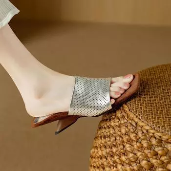 НОВЫЕ летние женские тапочки с открытым носком и необычным каблуком, кожаные туфли для женщин, узкие ремешки, обувь ручной работы, современные сандалии 34 золотой